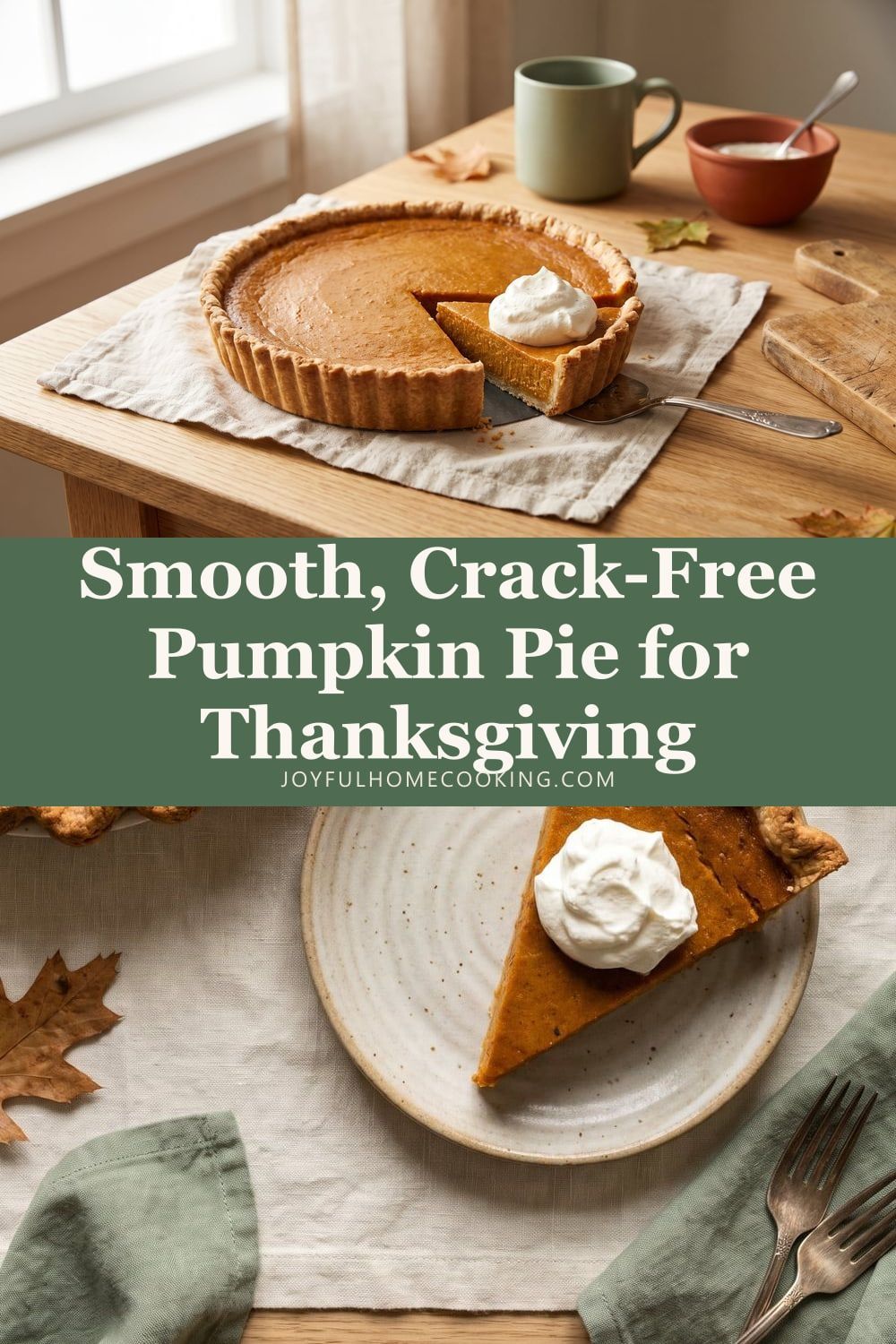 Two photos of pumpkin pie with recipe title