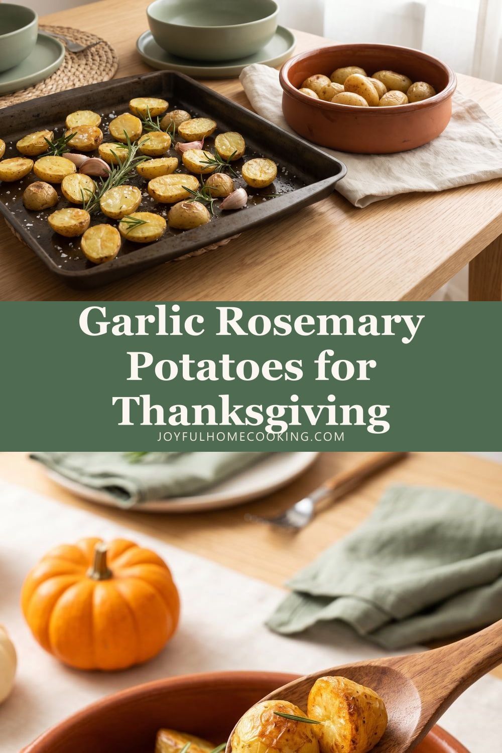 Two photos of crispy roasted potatoes with recipe title