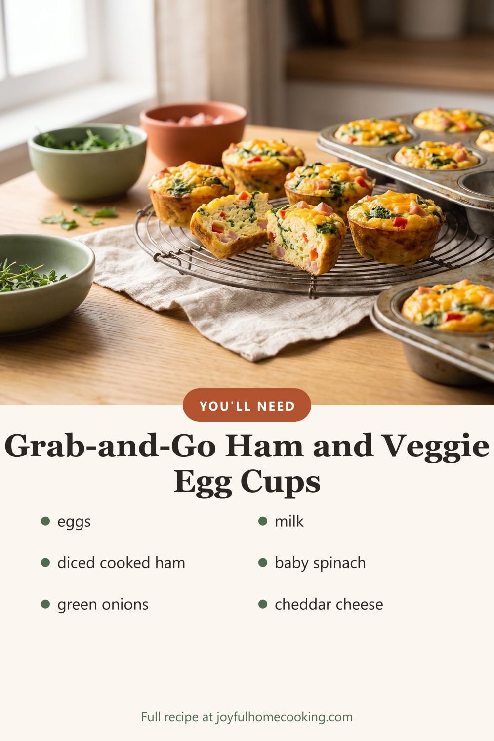 Egg muffin cups with ingredients listed
