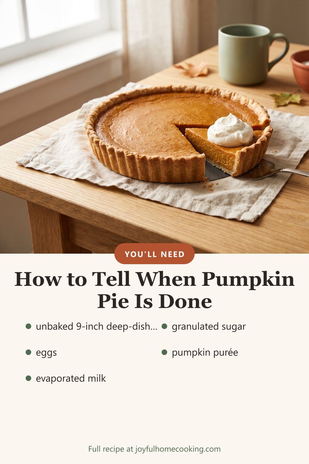 Pumpkin pie with ingredients listed
