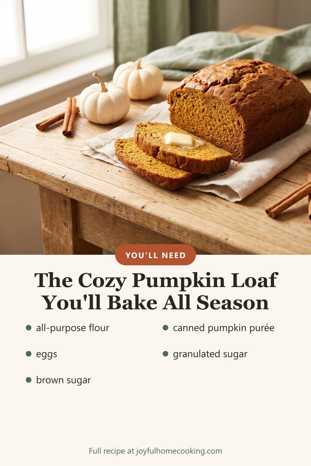 Pumpkin bread with ingredients listed