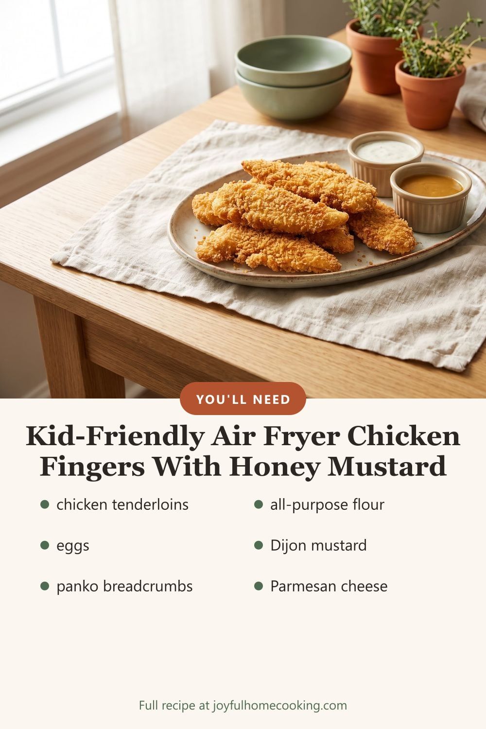 Air fryer chicken tenders with key ingredients listed