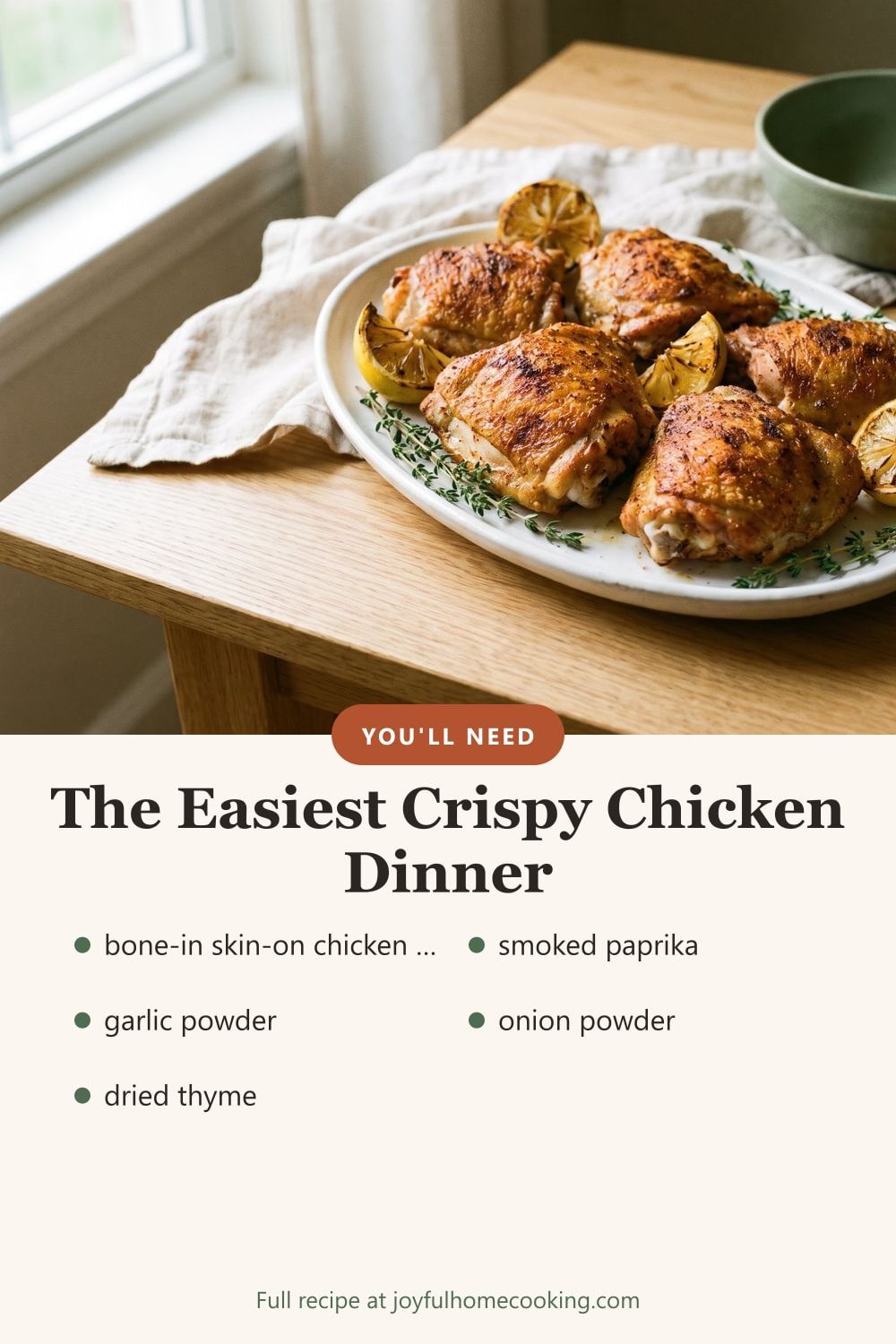 Air fryer chicken thighs with seasoning ingredients listed