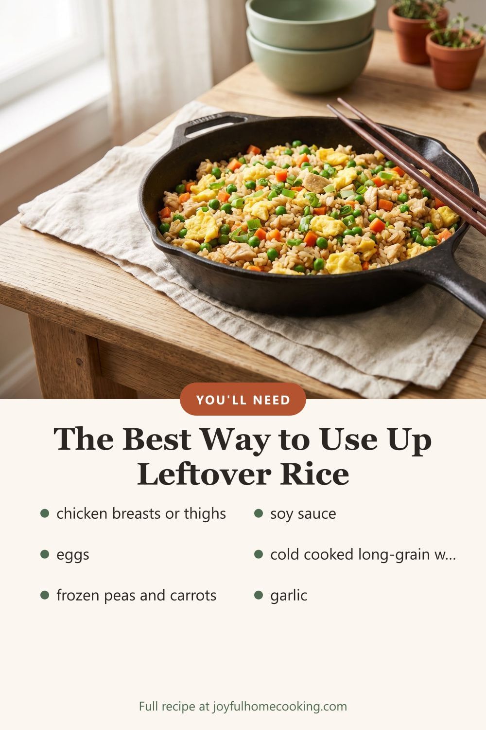 Chicken fried rice with key ingredients listed