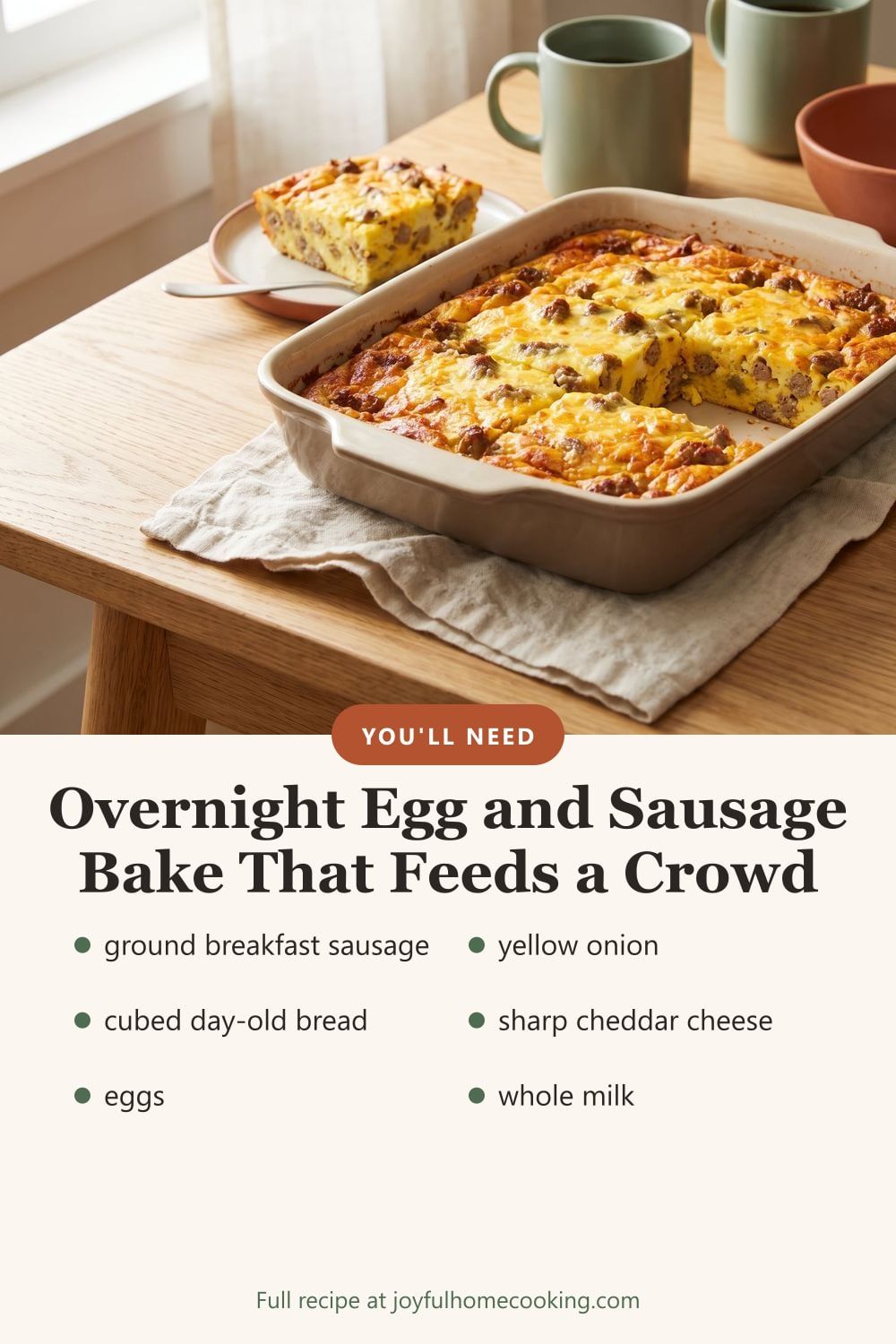 Sausage breakfast casserole with key ingredients listed