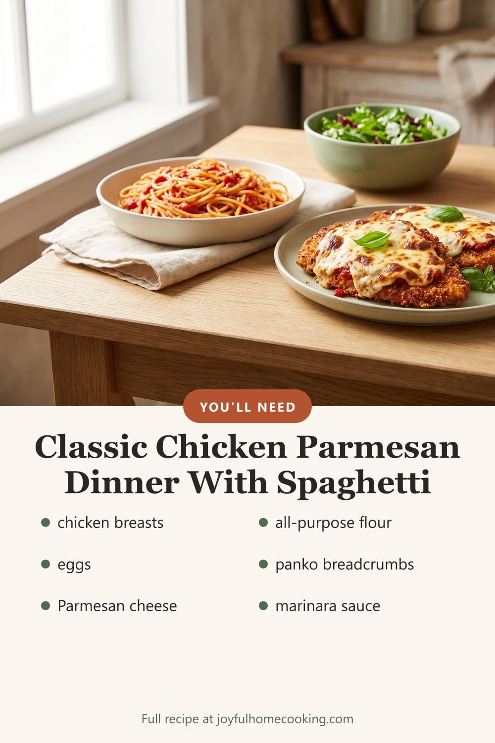 Baked chicken Parmesan with key ingredients listed