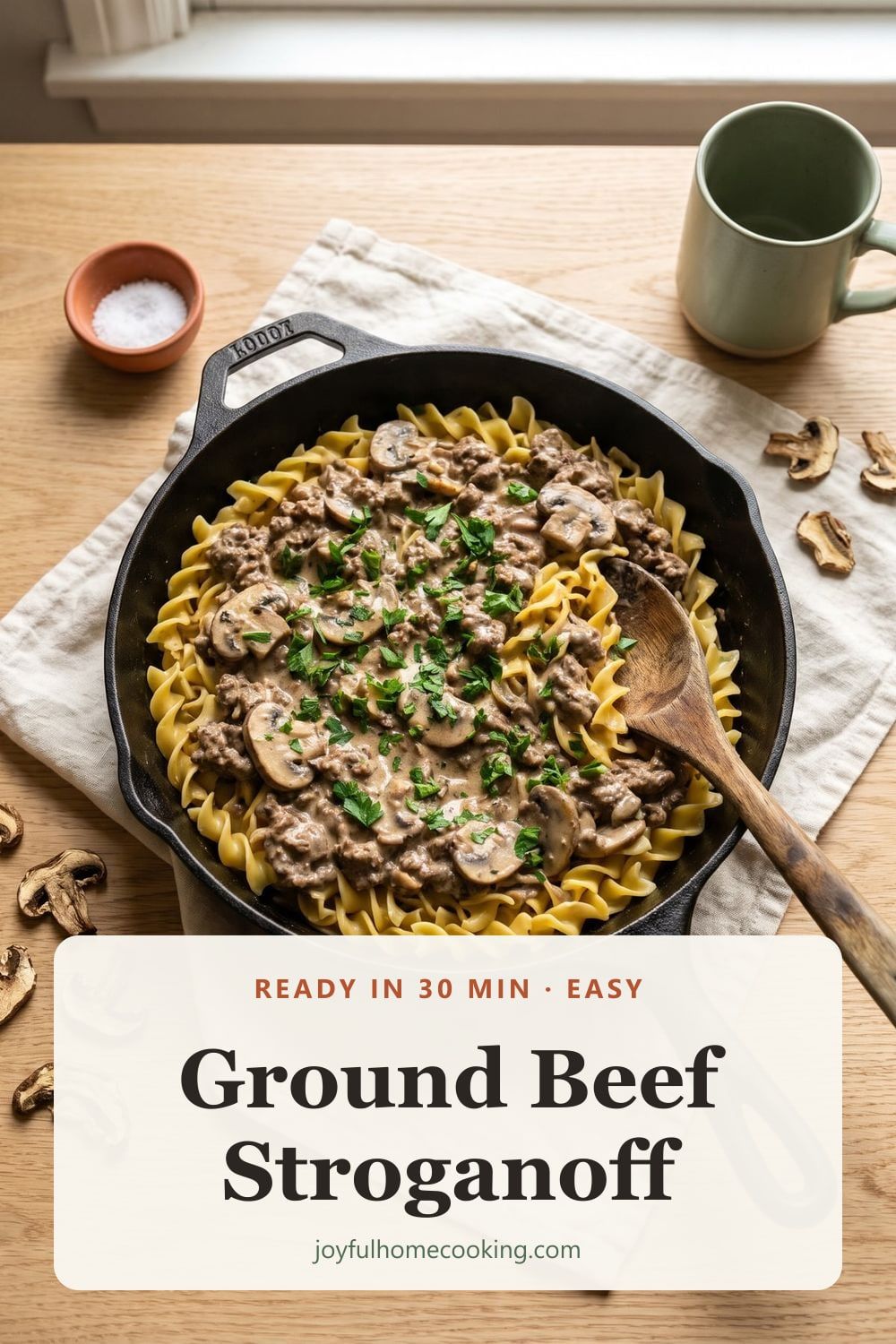 One pot ground beef stroganoff Pinterest image